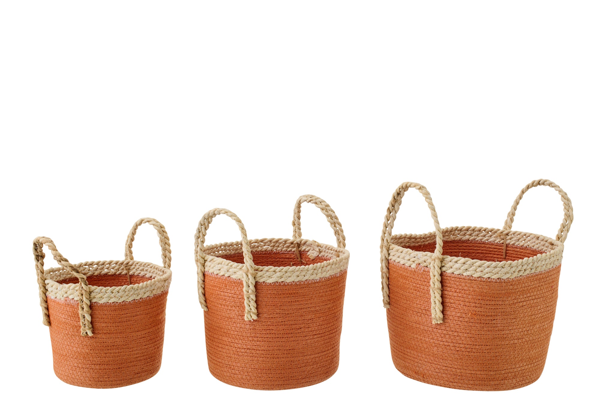 J-LINE SET OF 3 BASKET WITH HANDLES PAPER DARK ORANGE/NATURAL - Tuincentrum Lopik