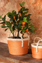 J-LINE SET OF 3 BASKET WITH HANDLES PAPER DARK ORANGE/NATURAL - Tuincentrum Lopik