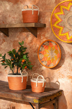 J-LINE SET OF 3 BASKET WITH HANDLES PAPER DARK ORANGE/NATURAL - Tuincentrum Lopik