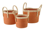 J-LINE SET OF 3 BASKET WITH HANDLES PAPER DARK ORANGE/NATURAL - Tuincentrum Lopik