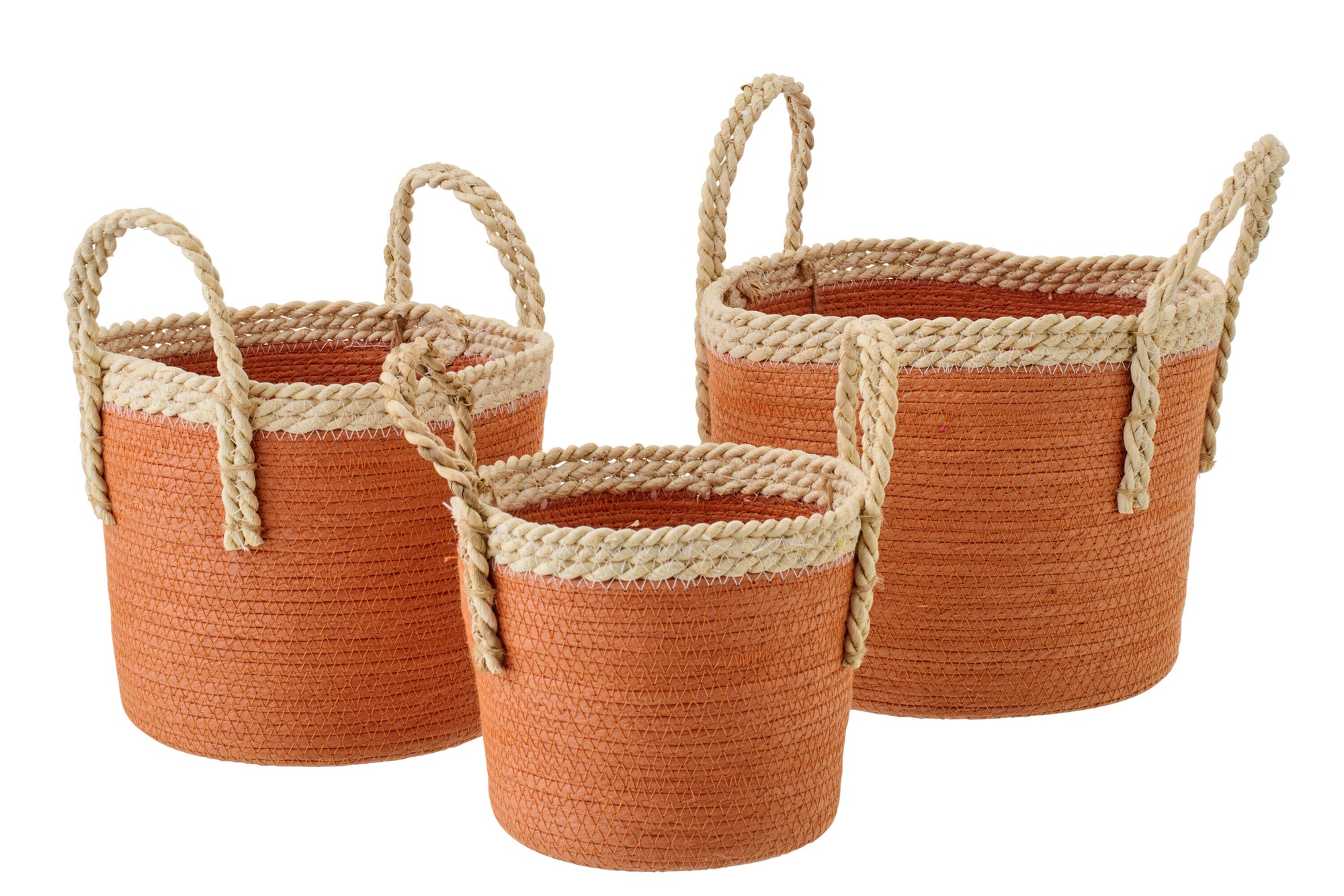 J-LINE SET OF 3 BASKET WITH HANDLES PAPER DARK ORANGE/NATURAL - Tuincentrum Lopik