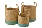Set Of 3 Basket With Handles Rush Natural/Grey-Green - Tuincentrum Lopik