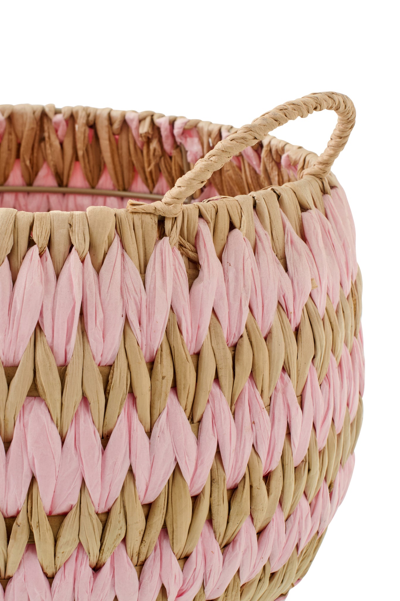 J-LINE SET OF 3 BASKET WITH HANDLES STRIPED RUSH NATURAL/LIGHT PINK - Tuincentrum Lopik