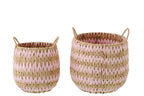 J-LINE SET OF 2 BASKET WITH HANDLES STRIPED RUSH NATURAL/LIGHT PINK - Tuincentrum Lopik