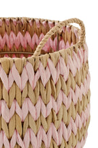 J-LINE SET OF 2 BASKET WITH HANDLES STRIPED RUSH NATURAL/LIGHT PINK - Tuincentrum Lopik