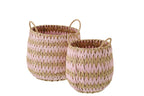 J-LINE SET OF 2 BASKET WITH HANDLES STRIPED RUSH NATURAL/LIGHT PINK - Tuincentrum Lopik