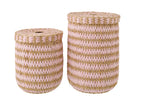 Set Of 2 Basket With Lid Striped Rush Natural/Light Pink - Tuincentrum Lopik