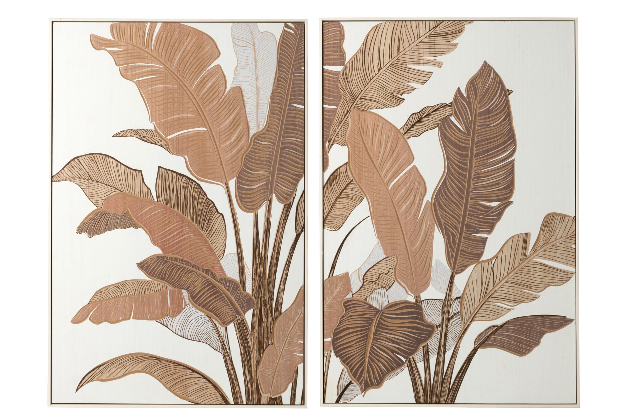 J-LINE WANDDECORATIE HOUT GESNEDEN GRENENHOUT BRUIN/OFFWHITE SET 2 - Tuincentrum Lopik
