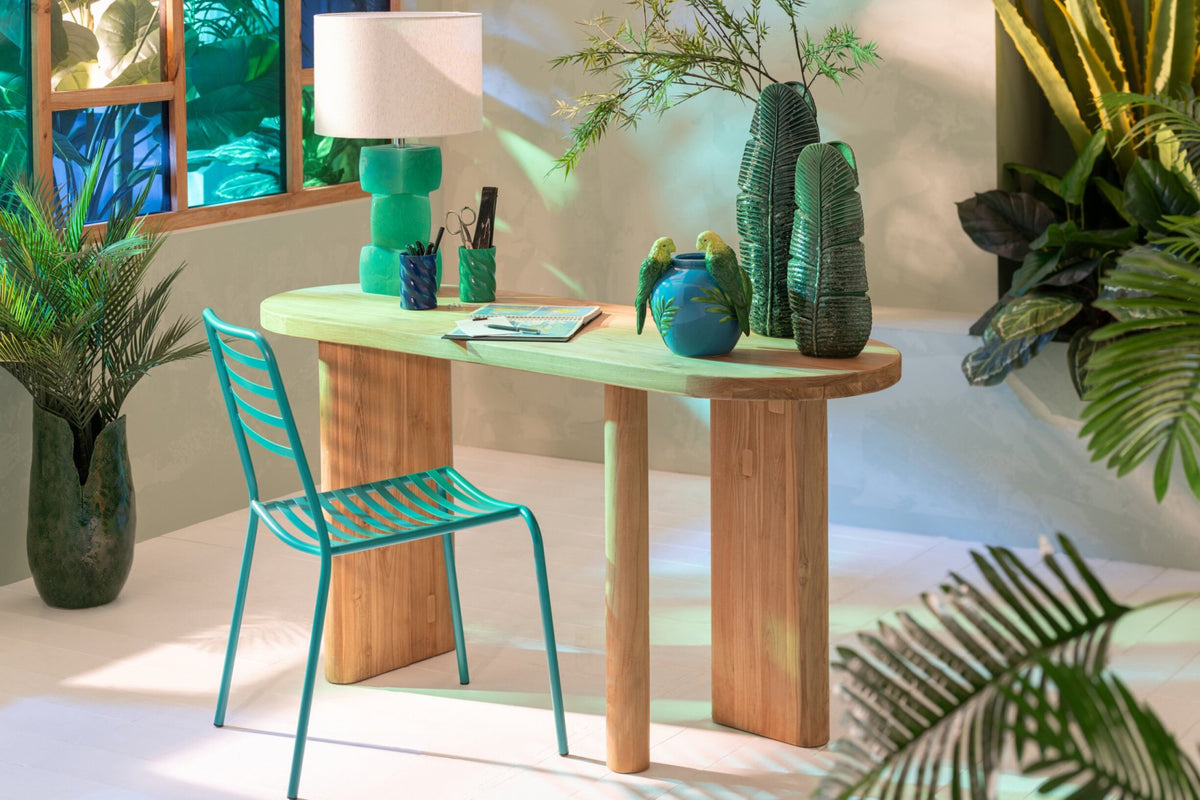 J-LINE TUINSTOEL GESTREEPT METAAL TURQUOISE