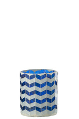J-LINE KERZENHALTER GLAS BLAU/WEISS MITTEL II