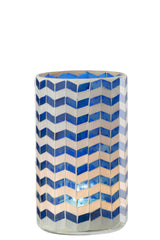 J-LINE KAARSENHOUDER GLAS BLAUW/WIT LARGE 10X10X18CM - Tuincentrum Lopik