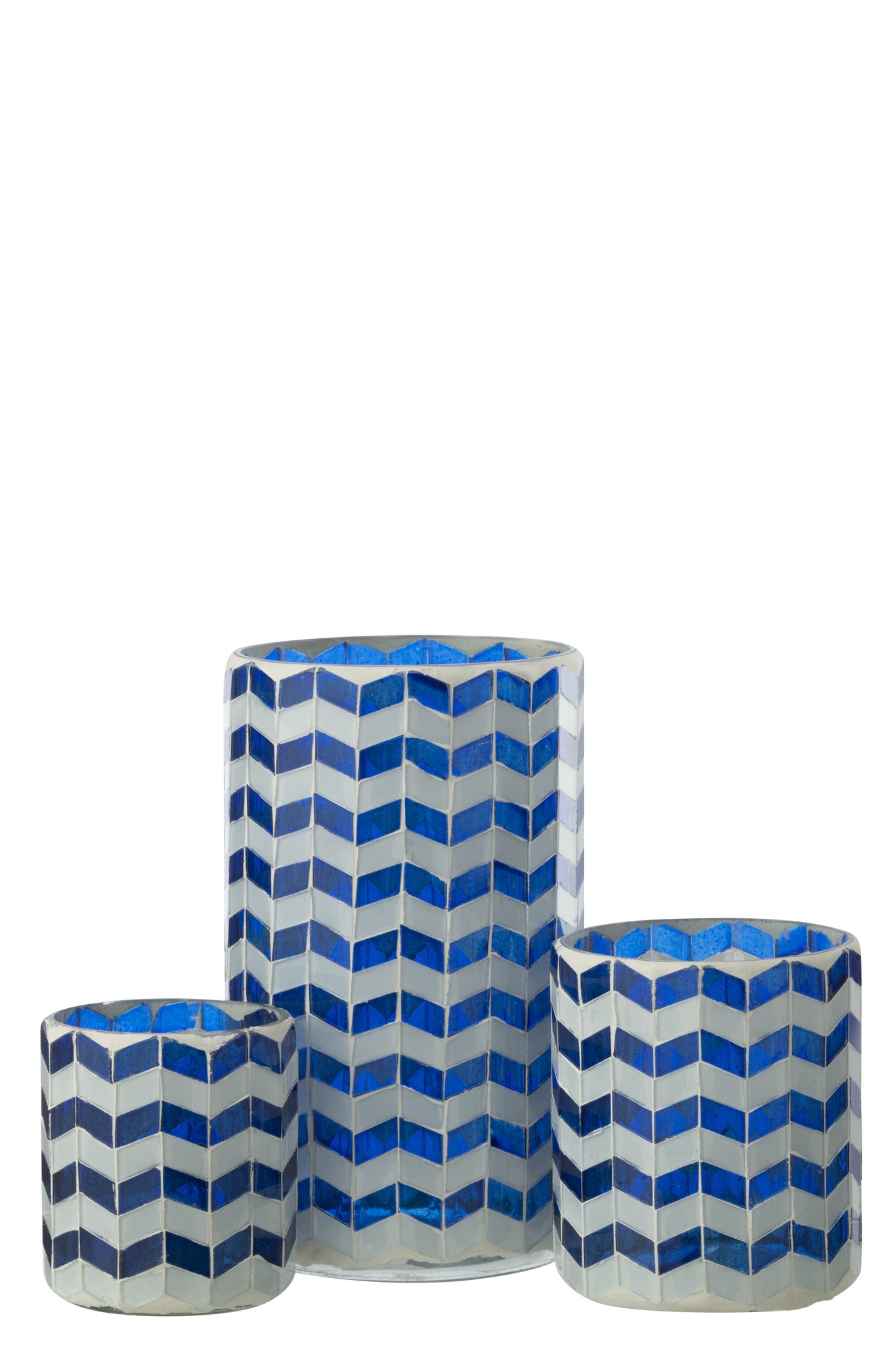 J-LINE KAARSENHOUDER GLAS BLAUW/WIT LARGE 10X10X18CM - Tuincentrum Lopik