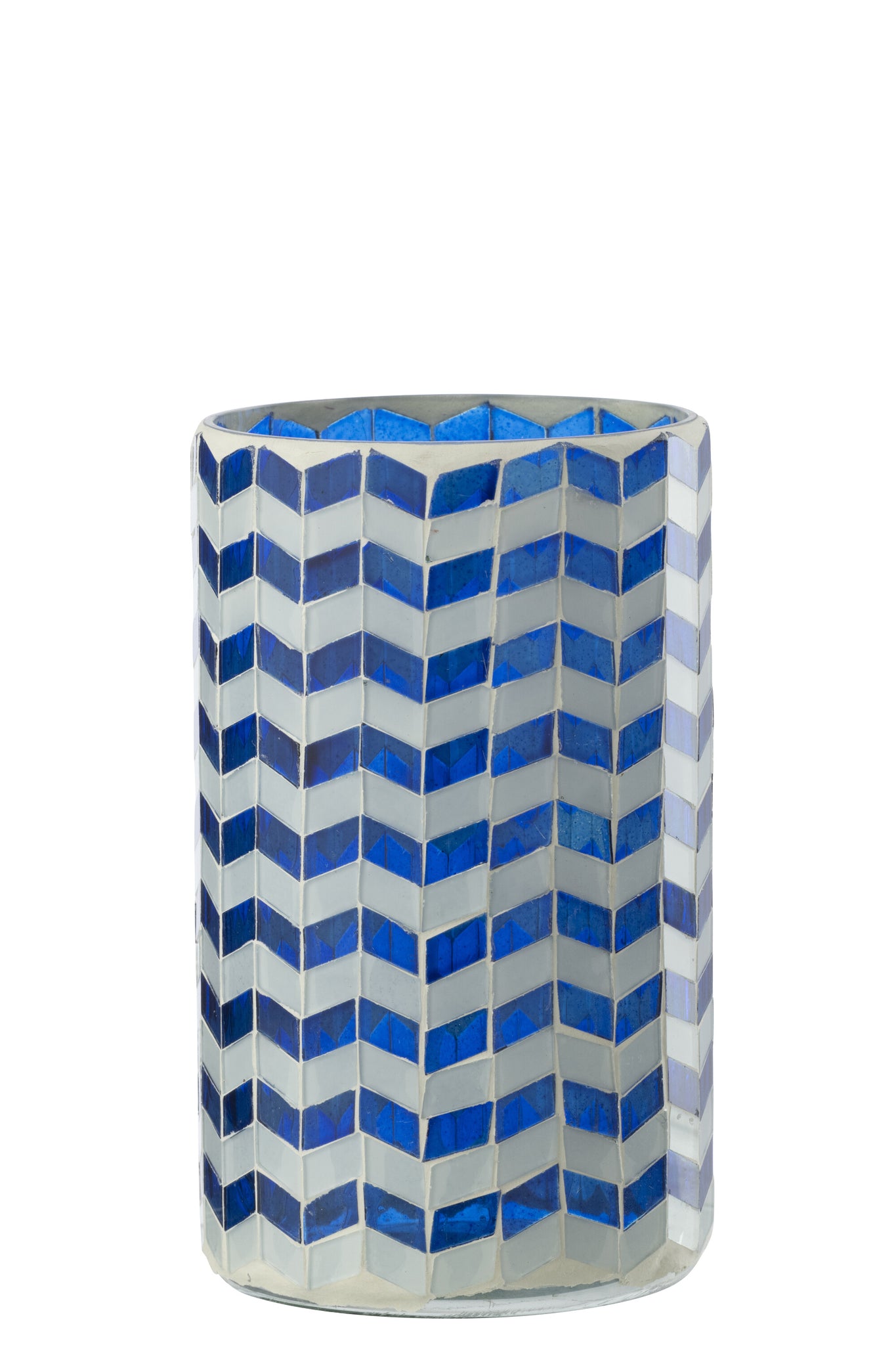 J-LINE KAARSENHOUDER GLAS BLAUW/WIT LARGE 10X10X18CM - Tuincentrum Lopik