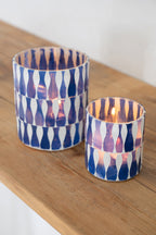 J-LINE CANDLE HOLDER GLASS BLUE/WHITE SMALL
