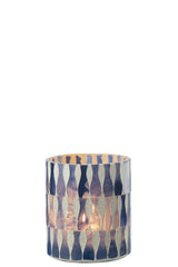 J-LINE CANDLE HOLDER GLASS BLUE/WHITE MEDIUM - Tuincentrum Lopik