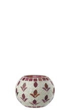 J-LINE KAARSENHOUDER GLAS OFF-WHITE/FUCHSIA MEDIUM 10X10X8.5CM - Tuincentrum Lopik