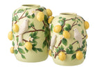 J-LINE VASE BIRD/LEMONS CERAMIC GREEN/YELLOW LARGE - Tuincentrum Lopik