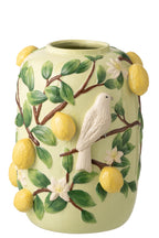 J-LINE VASE BIRD/LEMONS CERAMIC GREEN/YELLOW LARGE - Tuincentrum Lopik