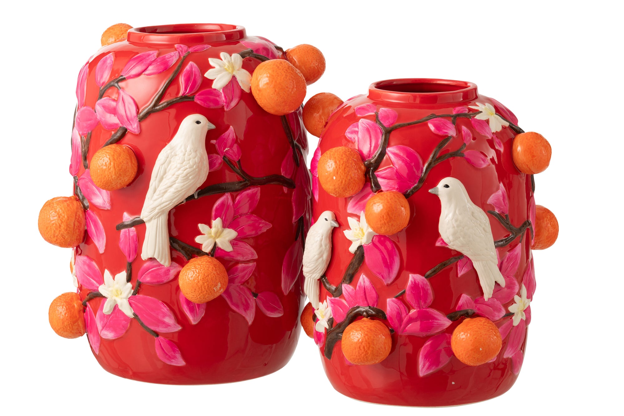 J-LINE VASE BIRD/ORANGES CERAMIC PINK/ORANGE LARGE