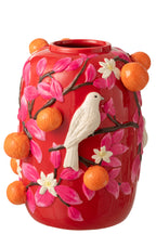 J-LINE VASE BIRD/ORANGES CERAMIC PINK/ORANGE LARGE