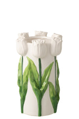 J-LINE VASE TULIP CERAMIC WHITE/GREEN MEDIUM - Tuincentrum Lopik