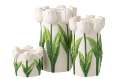 J-LINE VASE TULIP CERAMIC WHITE/GREEN LARGE - Tuincentrum Lopik