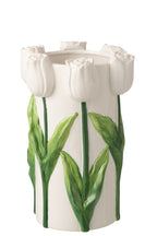 J-LINE VASE TULIP CERAMIC WHITE/GREEN LARGE - Tuincentrum Lopik