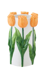 J-LINE VASE TULIP CERAMIC WHITE/ORANGE MEDIUM - Tuincentrum Lopik