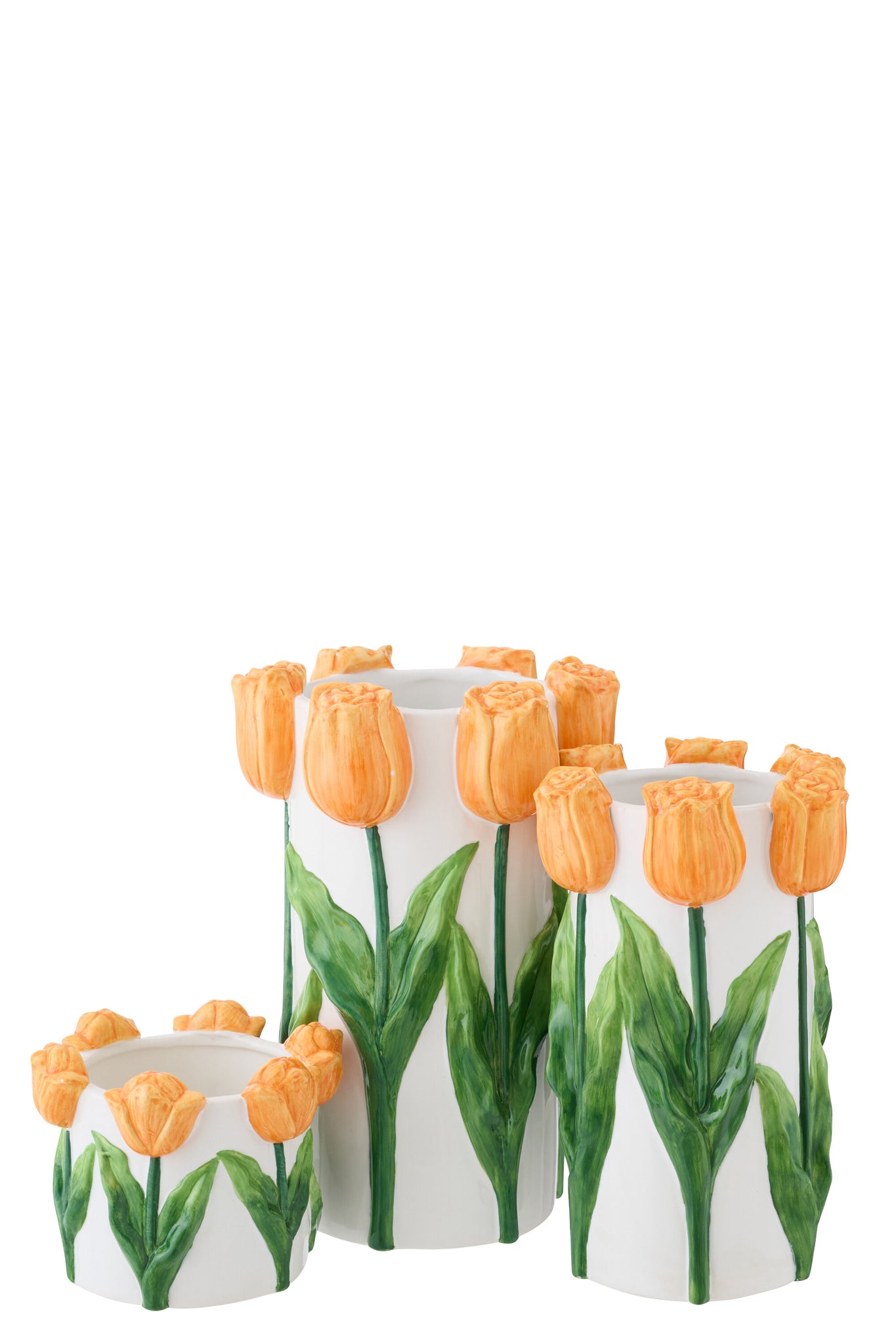J-LINE VASE TULIP CERAMIC WHITE/ORANGE LARGE - Tuincentrum Lopik
