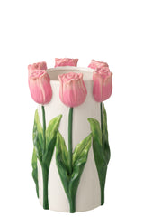 J-LINE VASE TULIP CERAMIC WHITE/LIGHT PINK MEDIUM - Tuincentrum Lopik