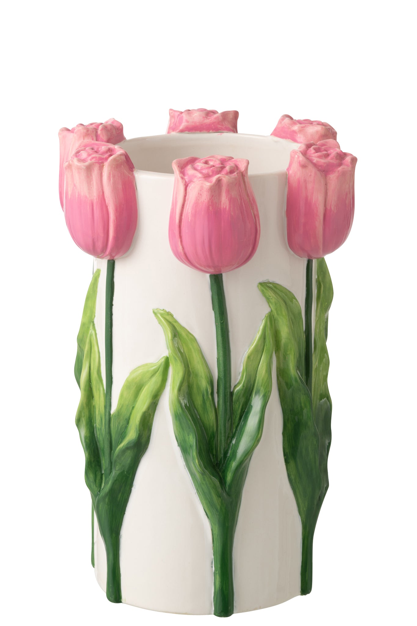 J-LINE VASE TULIP CERAMIC WHITE/LIGHT PINK LARGE - Tuincentrum Lopik