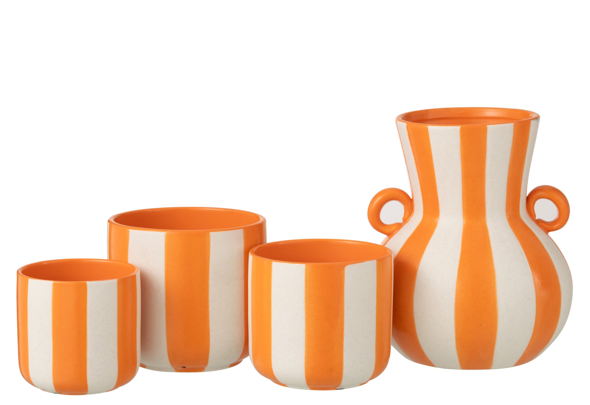 Vase Striped Ceramic Orange/White - Tuincentrum Lopik