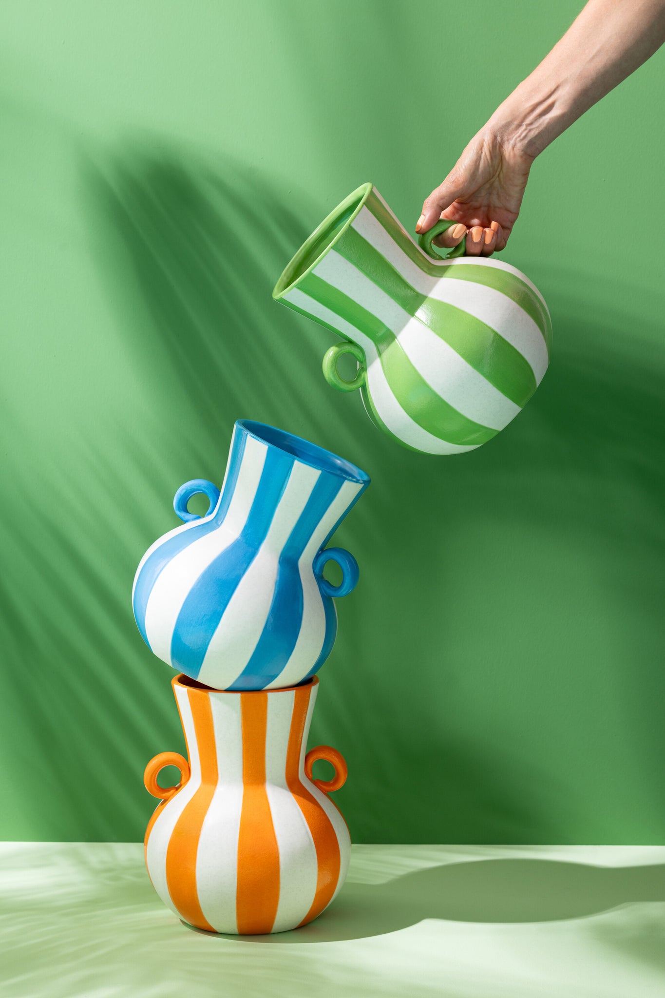 Vase Striped Ceramic Orange/White - Tuincentrum Lopik