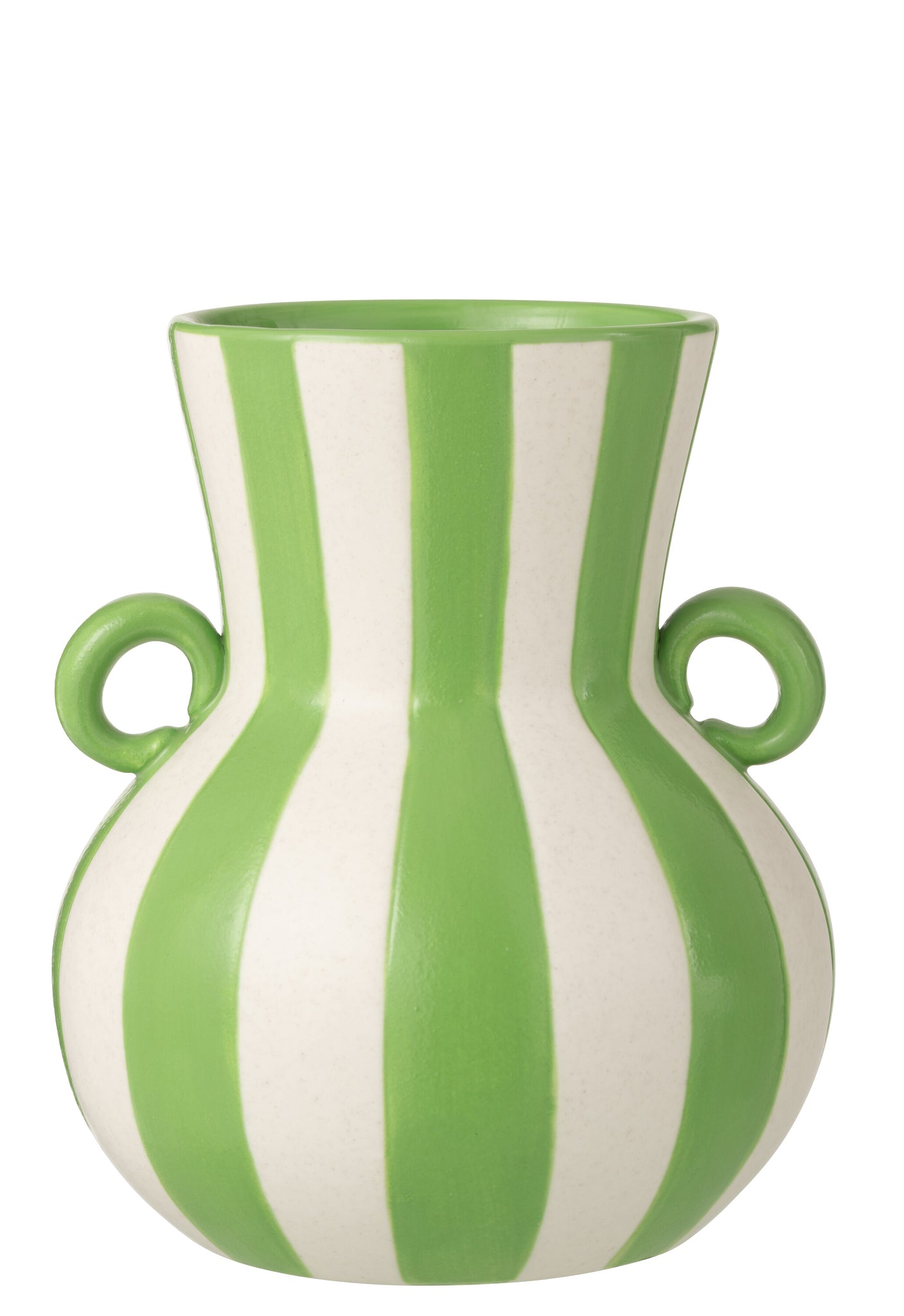 Vase Striped Ceramic Green/White - Tuincentrum Lopik