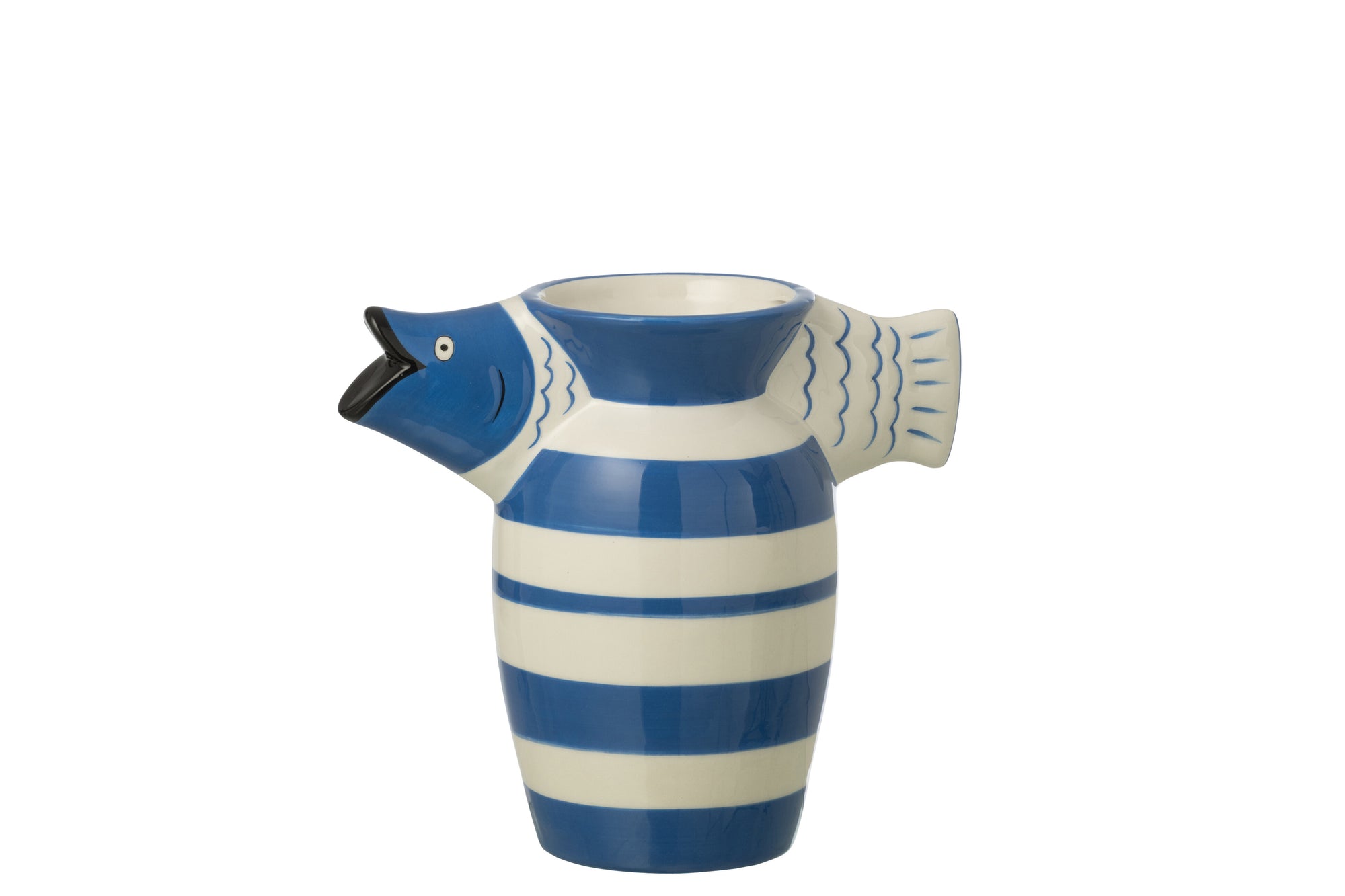 J-LINE VASE FISCH GESTREIFT DOLOMIT BLAU/WEISS