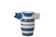 J-LINE VASE FISCH GESTREIFT DOLOMIT BLAU/WEISS