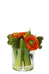 Ranunculus In Vase Fabric Orange/Transparent Small - Tuincentrum Lopik