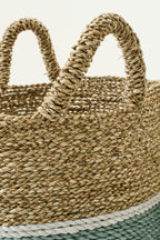 Set Of 3 Basket Striped Seagrass Natural/Turquoise - Tuincentrum Lopik