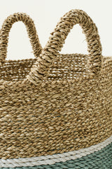 Set Of 3 Basket Striped Seagrass Natural/Turquoise - Tuincentrum Lopik