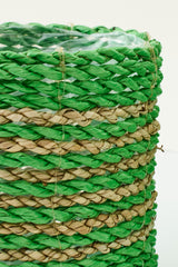 Set Of 3 Flowerpot Striped Raffia Green/Natural - Tuincentrum Lopik