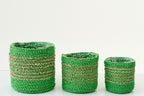 Set Of 3 Flowerpot Striped Raffia Green/Natural - Tuincentrum Lopik