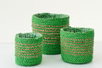 Set Of 3 Flowerpot Striped Raffia Green/Natural - Tuincentrum Lopik