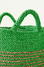 Set Of 3 Basket Striped Raffia Green/Natural - Tuincentrum Lopik