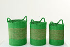 Set Of 3 Basket Striped Raffia Green/Natural - Tuincentrum Lopik