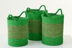 Set Of 3 Basket Striped Raffia Green/Natural - Tuincentrum Lopik