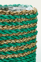 Set Of 3 Flowerpot Striped Raffia Dark Green/Natural - Tuincentrum Lopik