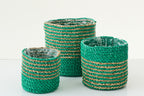 Set Of 3 Flowerpot Striped Raffia Dark Green/Natural - Tuincentrum Lopik