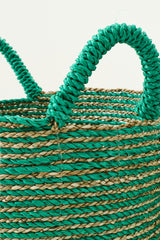 Set Of 3 Basket Striped Raffia Dark Green/Natural - Tuincentrum Lopik