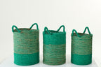 Set Of 3 Basket Striped Raffia Dark Green/Natural - Tuincentrum Lopik