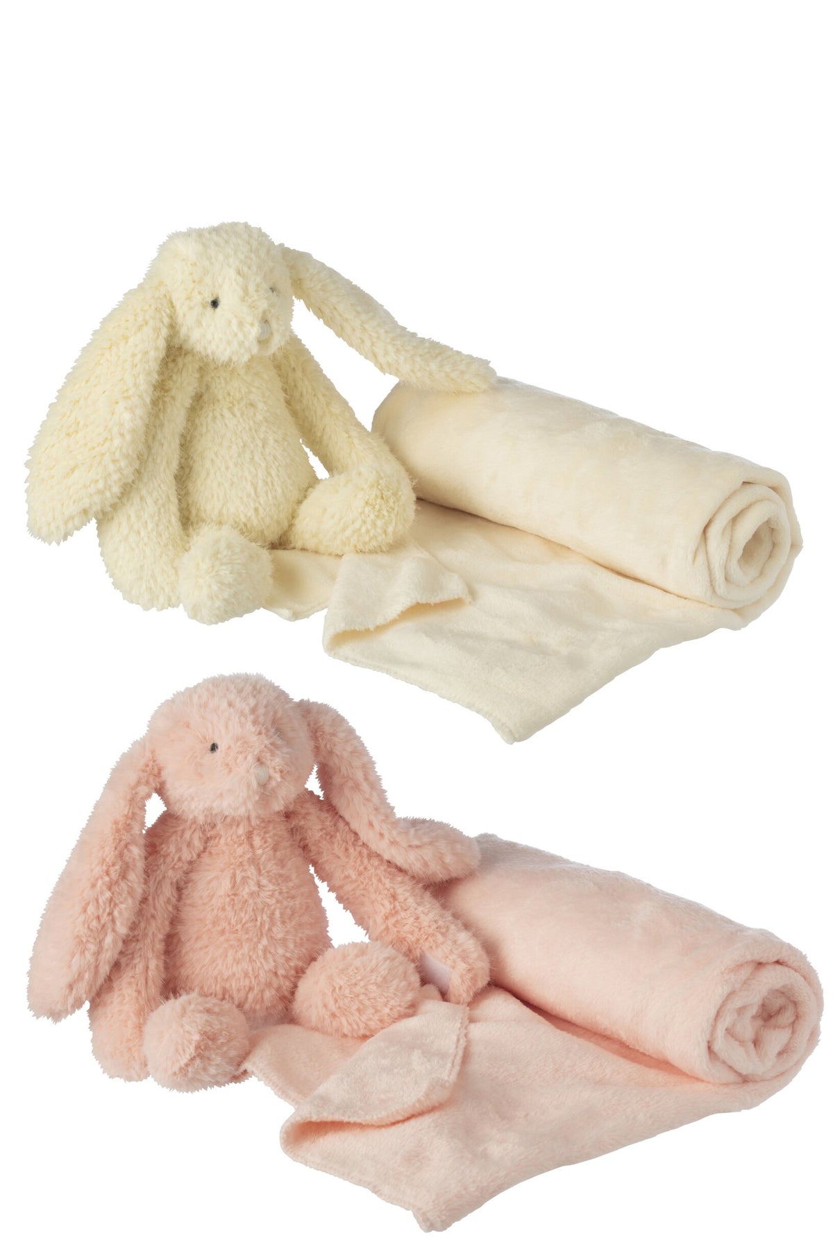 J-LINE RABBIT + BLANKET POLYESTER PINK/YELLOW ASSORTMENT OF 2